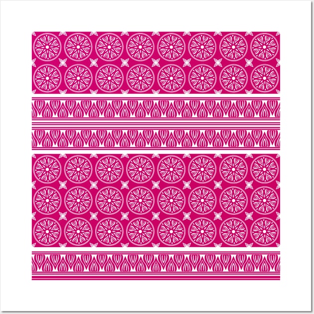 African Ethnic Tribal Hot Pink  and Gold Pattern Wall Art by oknoki